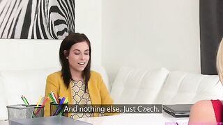 Young floozie Tracy Lindsay at lesbian casting with a female agent