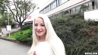 A sexy blonde girl with big natural tits gets fucked by a young man