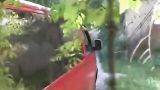 The guy squeezed the girl against the car and fucked her hard