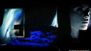 A brunette woman had a bad sleep and she wanted to have sex