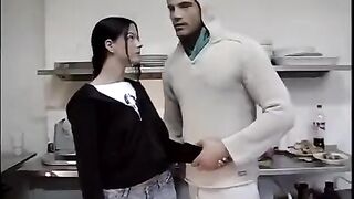 The guy did not leave the girl in the kitchen, capturing it all on camera