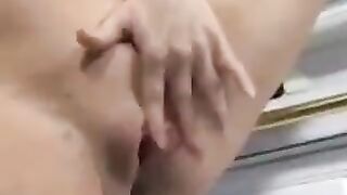 A man came to the kitchen and made a cumshot to a pregnant woman