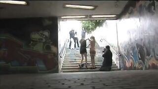 A rough sex with a tied up brunette on the street, full of passion