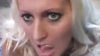 A whims pretty lady licks sperm from a spoon in tender style