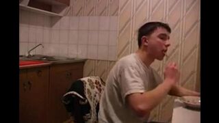 The cancer has been fucked by a mother and son in the kitchen