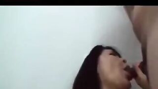 Mature Japanese guy masturbates his cock and hairy pussy