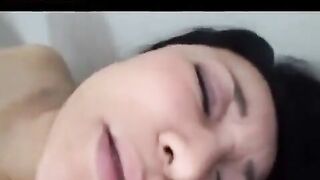 Mature Japanese guy masturbates his cock and hairy pussy