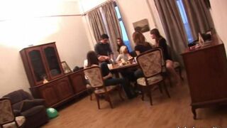 Hot Russian students arranged a gangbang at the party, damn hot!