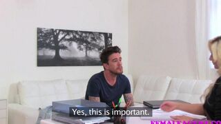 A couple enjoy each other on the couch with passion, reminiscent of steamy casting couch scenarios