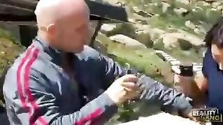 First sex for the burning brunette with big tits
