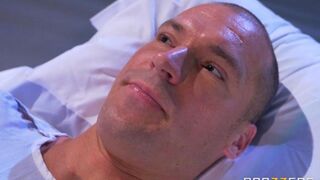 Nurse gave her breast to suck to a patient with a cock