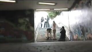 A girl was caught naked in the street and got fucked publicly