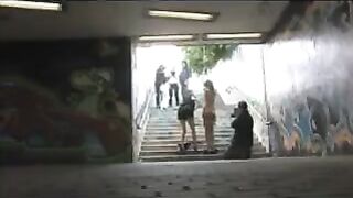 A girl was caught naked in the street and got fucked publicly