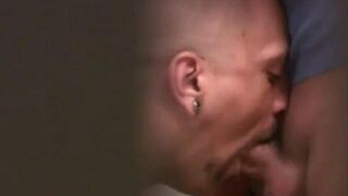 Two guys just for fun in the public toilet start to suck each other's dicks