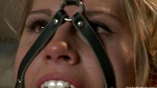 The beautiful woman is tied up and roughly fucked