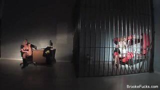 The guard caresses his dick in the uniform at work