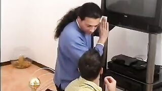 Fixing the TV led to sex with two sluts