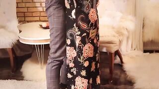 A guy had sex with a sexy girl in a long black dress
