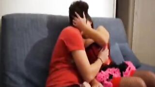 A girl shooting a video with her big natural tits and stockings