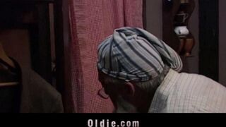 An old man punished his granddaughter for her naughty behavior in stockings
