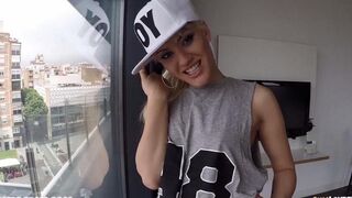 Bald guy picked up blondie and fucked her hard