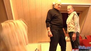 Bearded man with gray hair has sex with a young beauty