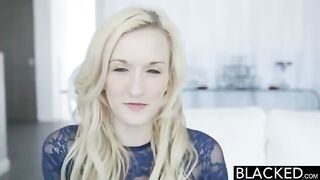 Fingered by a vibrator while fucking a black guy, a blonde woman