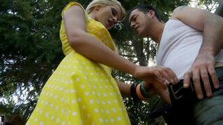 A hot chick is getting fucked on a motorcycle with her boyfriend