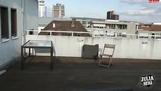 Sex on the roof with a stunning brunette and her impressive assets