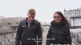 A hot Russian girl gives a blowjob to the first she meets