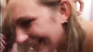 A super-hot chick is getting fucked by a group of young hungs