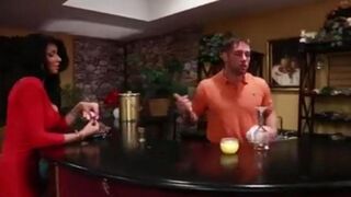 Sexy brunette Christina Carter banged by a bartender on the couch