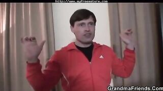 Old man fucked his grandson and grandma in her pussy
