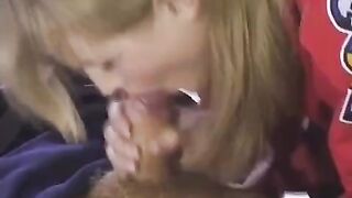 The hockey fan gave the player her ass to play with during the game