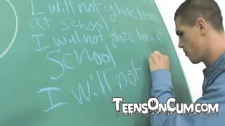 The guy knelt to lick the wet pussy of a cute student