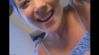 A small babysitter with natural tits is being fucked by a midget