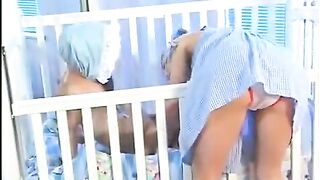 A small babysitter with natural tits is being fucked by a midget