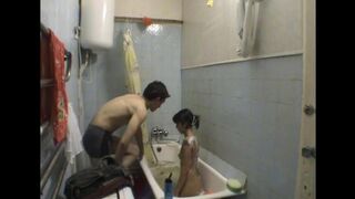A girl has sex with her brother in the bathroom, it was a secret
