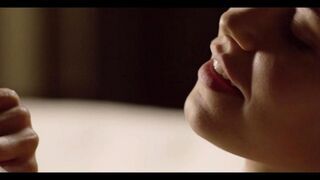 Sex of beautiful delicate affectionate, a young blondie with stockings, in HD