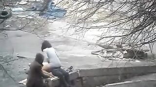 The guy shoots sex with a girl on the public street