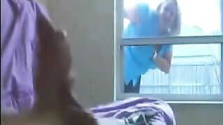 A woman peeps on a man in the ward and jerks him off with her hand