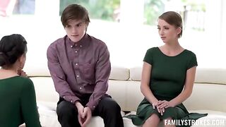 The stepmom and stepson divide the holiday treat into three parts