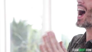 Redhead in glasses gets fucked without condoms
