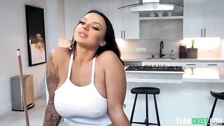 Shooting balls for big boob photos with a brunette