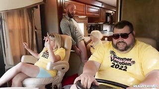 A hitchhiker gets a wild ride in this steamy car scene