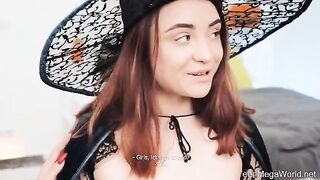 Lesbian beauties fucked on Halloween night in a role play