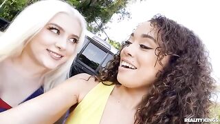 Two young beautiful girls shared a hot QB's big black cock