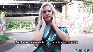 Blonde MILF is about to be fucked right on the street