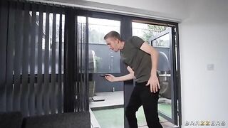 Getting fucked on the bed while husband watches