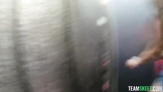 A sexy brunette got an exciting blowjob from a guy in a hood